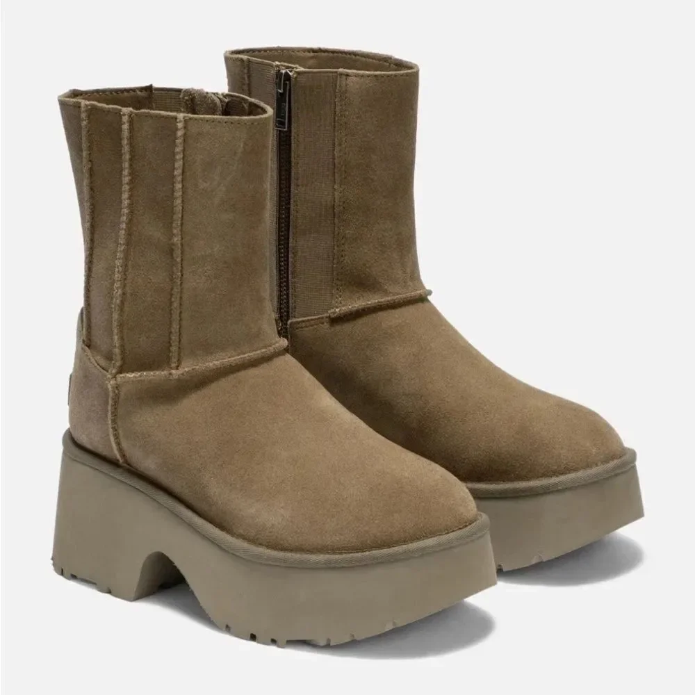 UGG Revolve Classic Twin Seam Heights Suede Platform Booties Hickory NWT $190